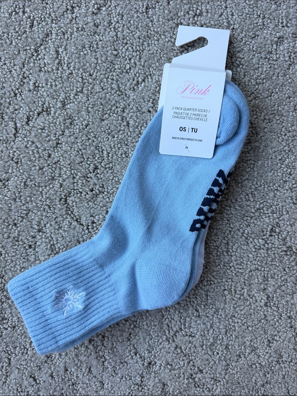 Pink Victoria's Secret 2-Pack Quarter Socks in Winter Blue OSFM
